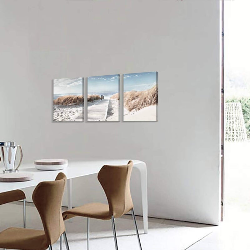 Hardy Gallery Coastal Beach Canvas Wall Art: Pathway to Shoreline Artwork Painting on Canvas for Office or Bedroom (16'' x 12'' x 3 Panels) - Image 4